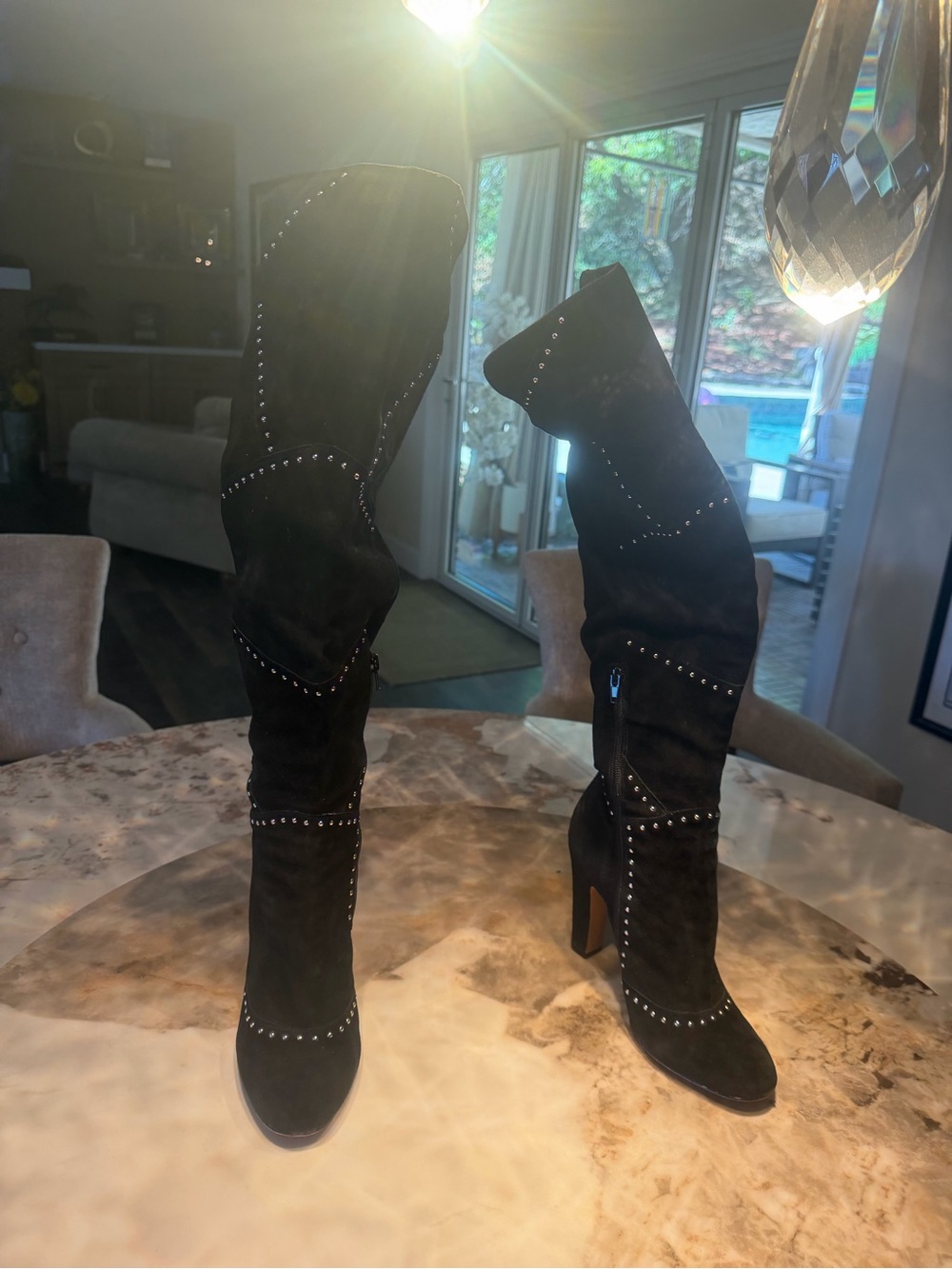 Vince Camuto Black Studded Over-the-Knee Heeled Boots
